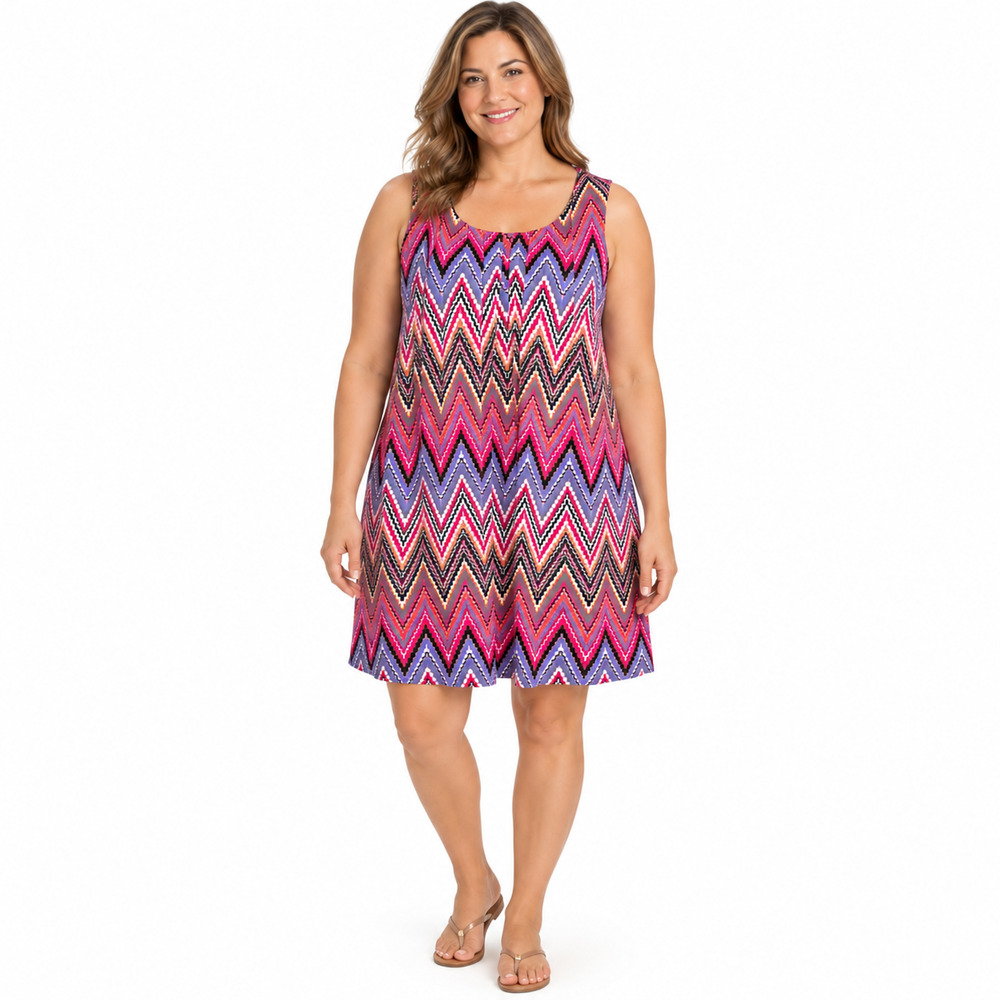 RN Studio Ronni Nicole Pink Purple Sleeveless Jersey Knit Stretch Dress sz L